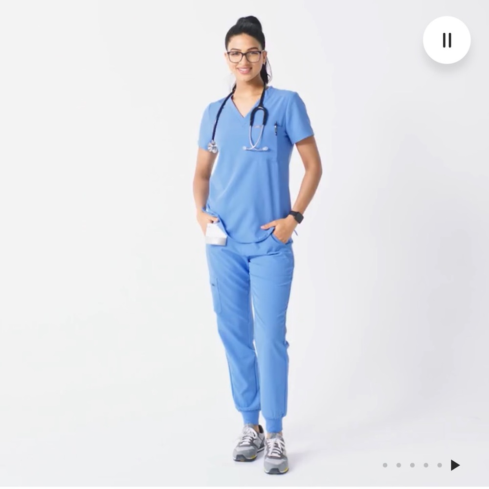 Figs Blue Track Pants Elastic Waistband